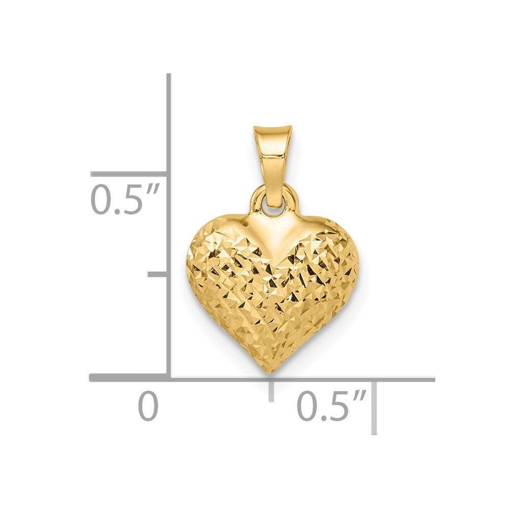 14k Polished Diamond-cut Medium Puffed Heart Pendant (0.49 grams)