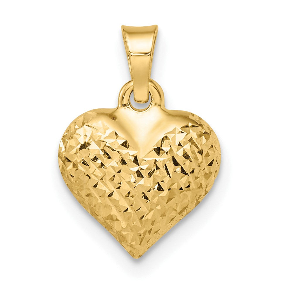 14k Polished Diamond-cut Medium Puffed Heart Pendant (0.49 grams)