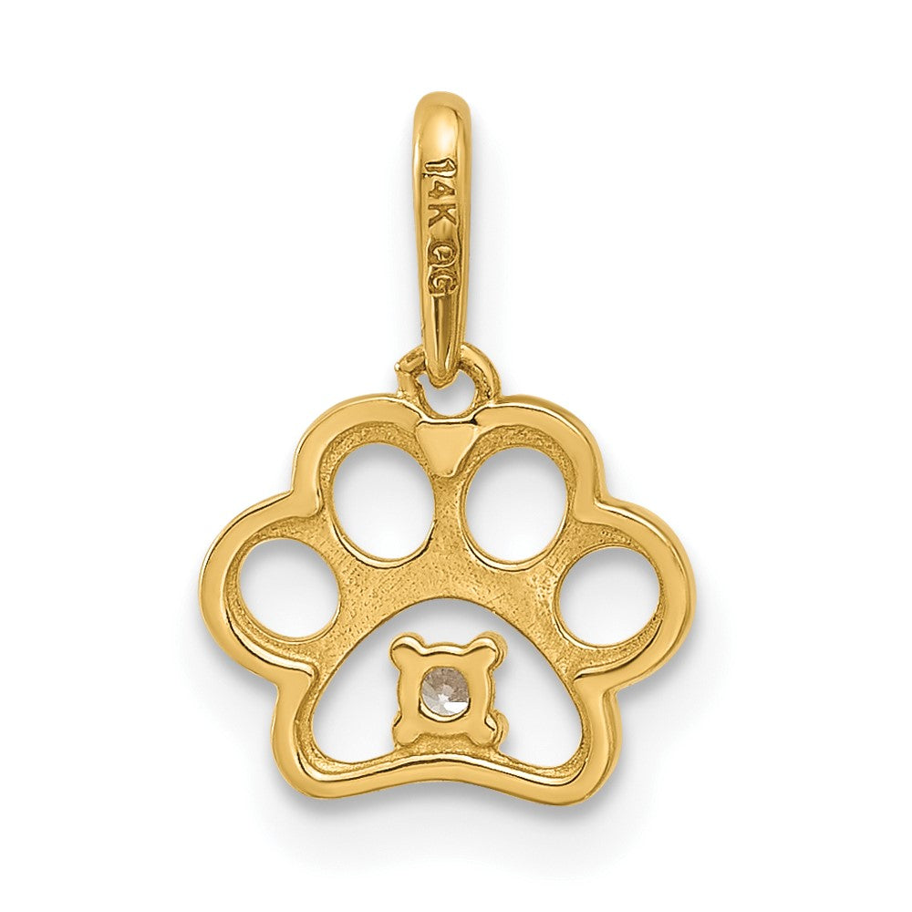 14k Yellow Gold 10 mm Polished CZ Paw Print Pendant (0.42 grams)