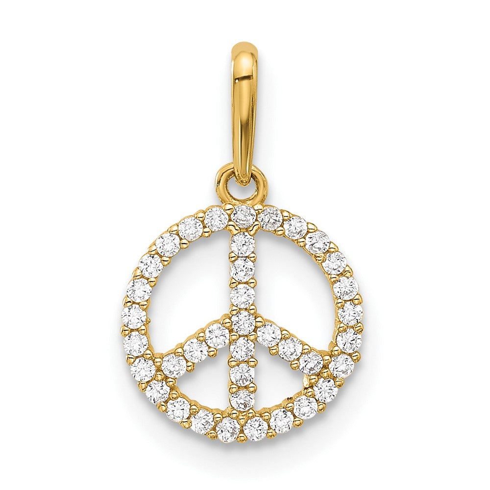 14k Yellow Gold 9.9 mm Polished CZ Peace Sign Pendant (0.47 grams)
