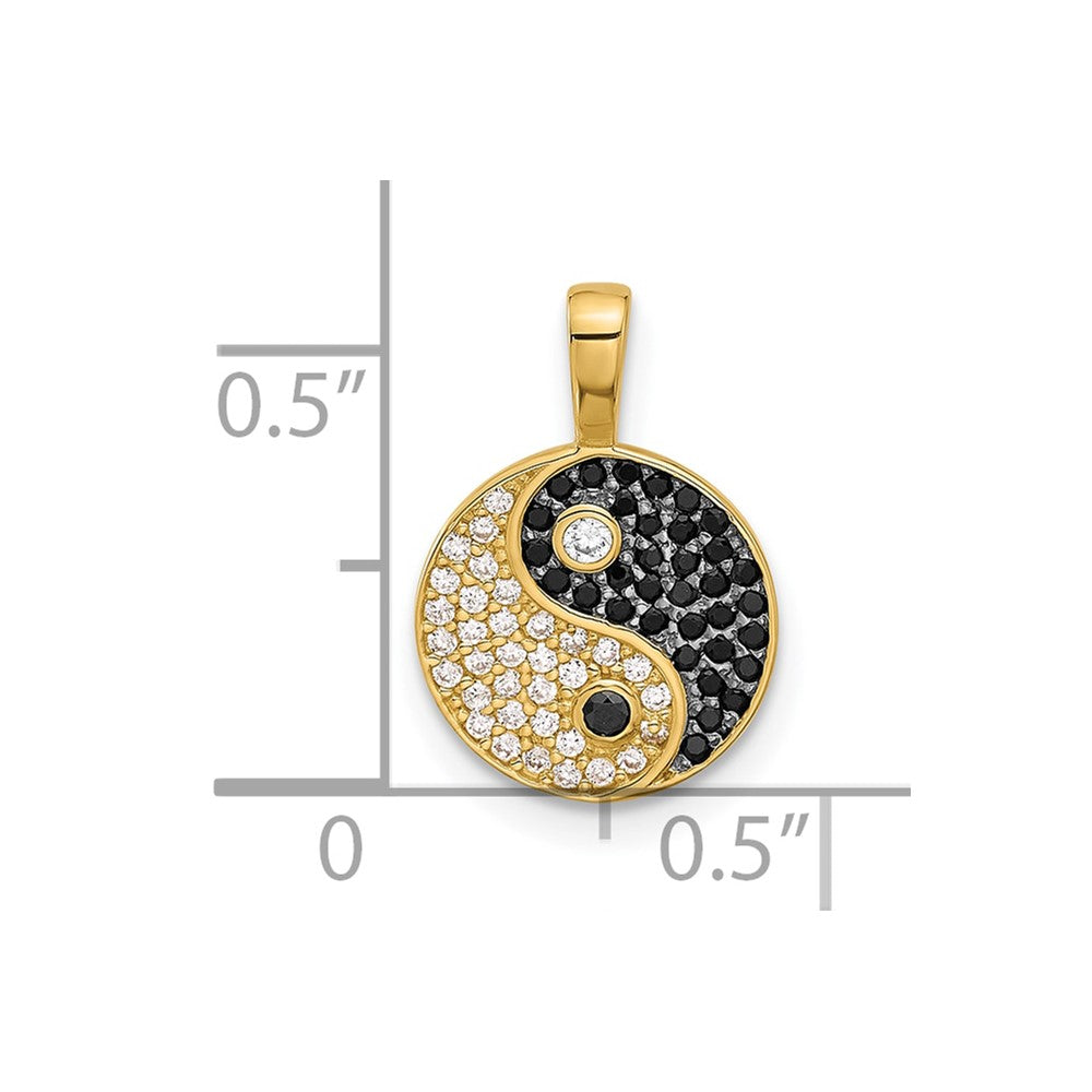 14k Yellow & Rhodium 10.8 mm  Black and Clear CZ Yin and Yang Pendant (0.74 grams)