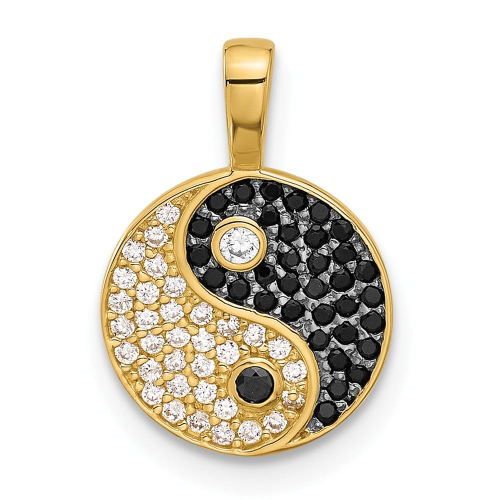 14k Yellow & Rhodium 10.8 mm  Black and Clear CZ Yin and Yang Pendant (0.74 grams)