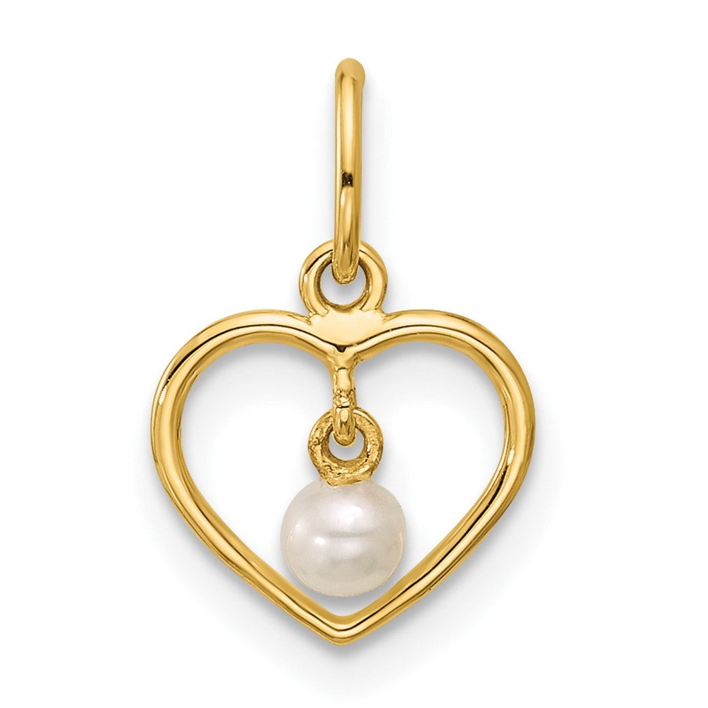 14K Polished Freshwater Pearl Heart Pendant (0.3 grams)