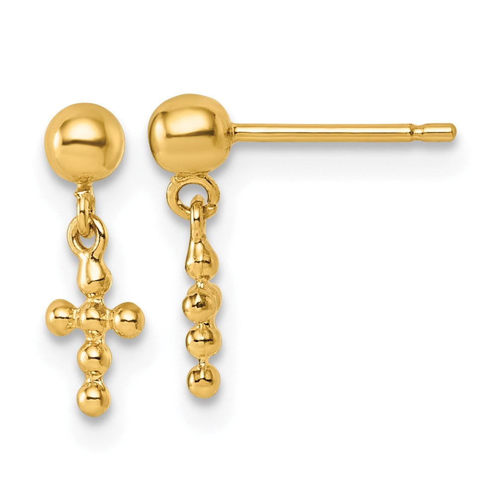 14K Polished Cross Dangle Post Earrings (0.51 grams)