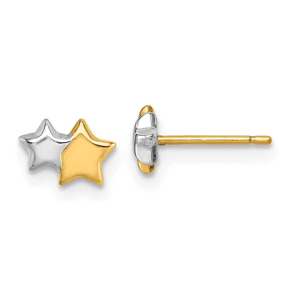 14K w/Rhodium Polished Double Star Post Earrings (0.53 grams)