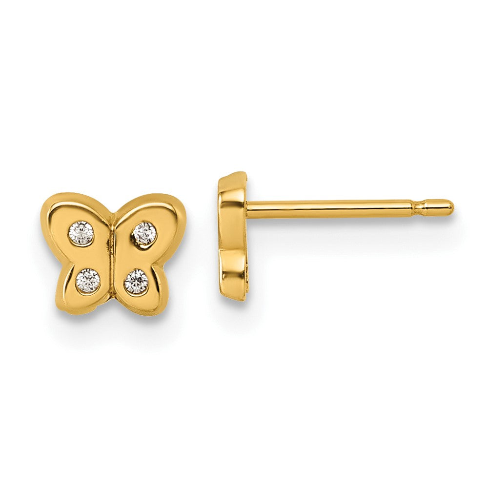 14K Polished CZ Butterfly Post Earrings (0.43 grams)