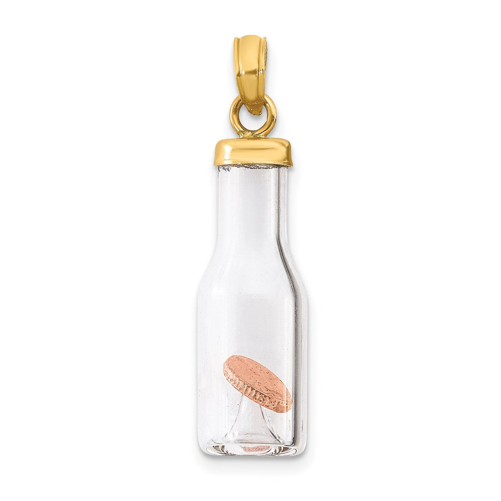 14k Yellow Gold 8 mm 3-D Mini Penny in Glass Bottle Pendant