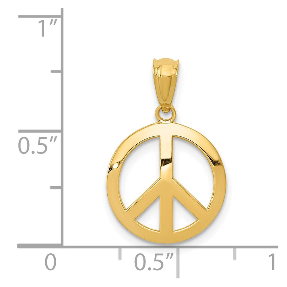 14k Yellow Gold 12 mm Polished Peace Sign Circle Pendant (0.53 grams)