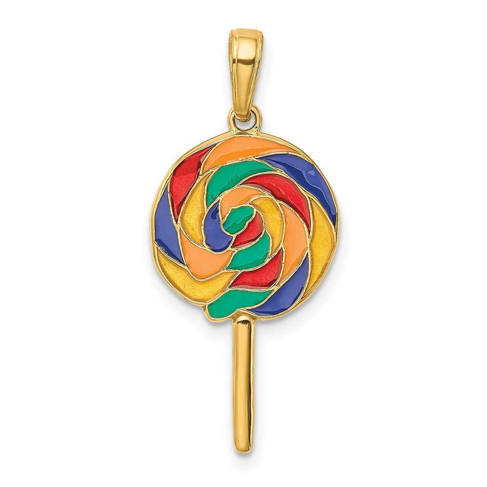 14k Yellow Gold 14 mm 3D Enameled Lollipop Pendant (2.23 grams)