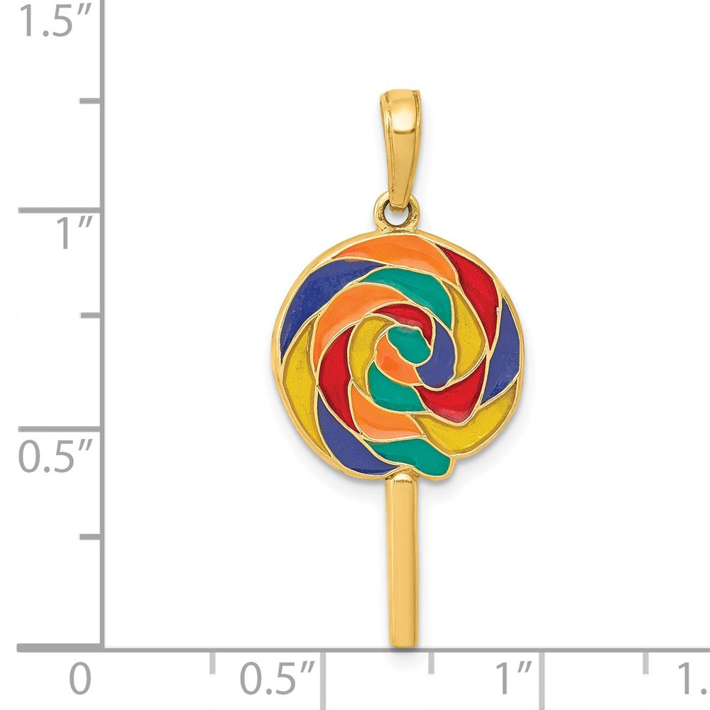 14k Yellow Gold 14 mm 3D Enameled Lollipop Pendant (2.23 grams)