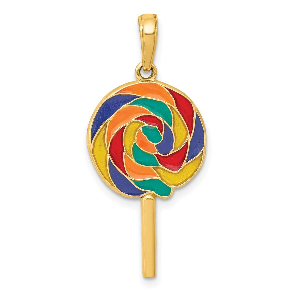 14k Yellow Gold 14 mm 3D Enameled Lollipop Pendant