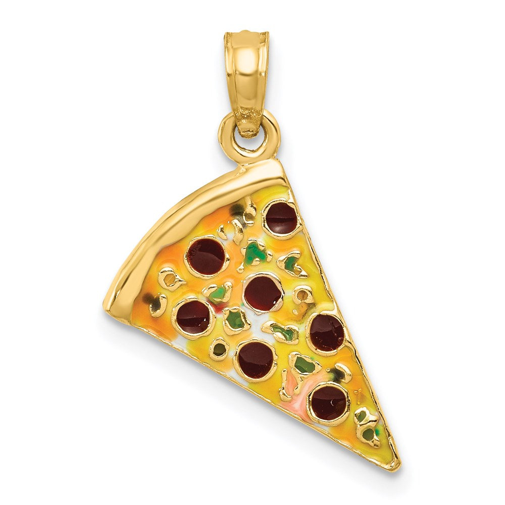 14k Yellow Gold 12 mm Enameled Pizza Slice Pendant