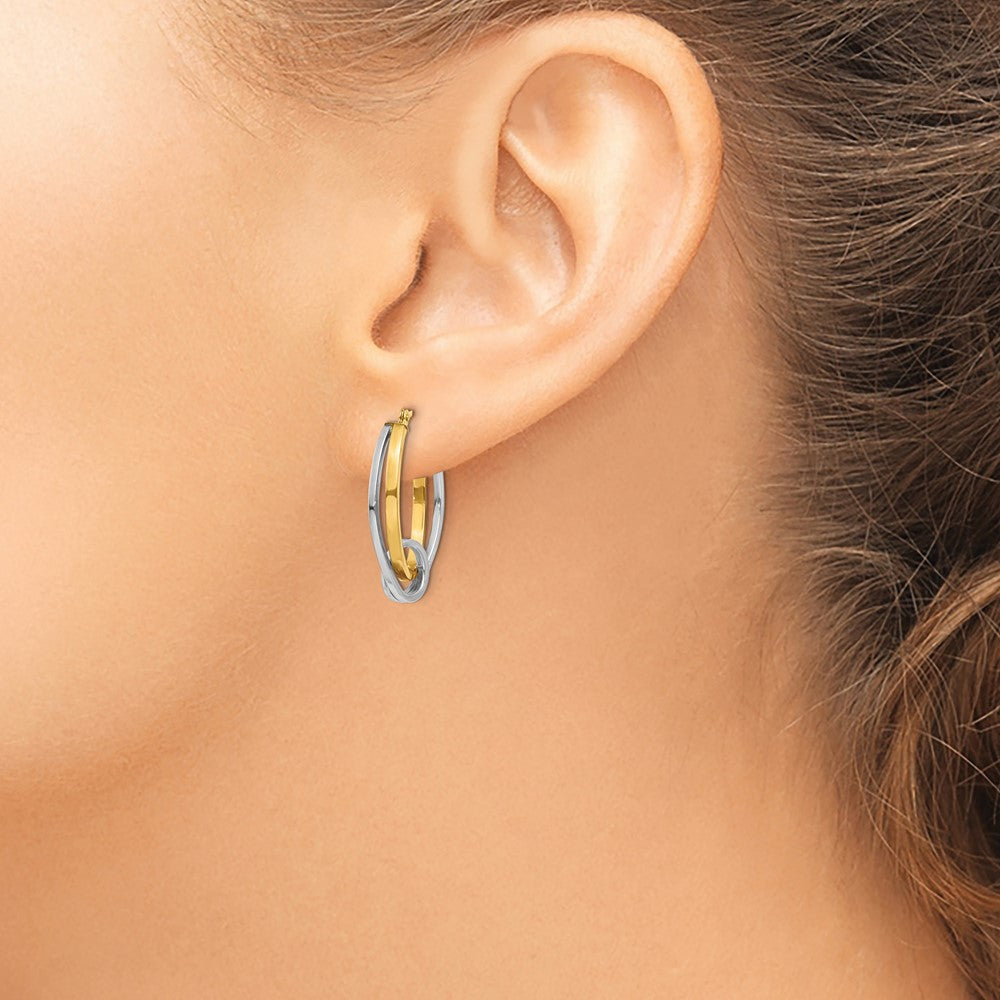 14k Two-tone 5 mm Oval Loop Hoop Earrings (1.77 grams)