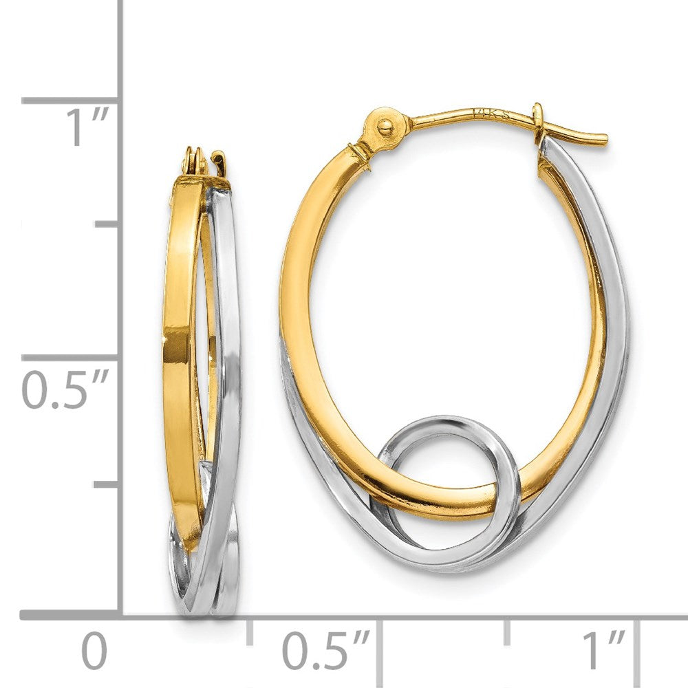 14k Two-tone 5 mm Oval Loop Hoop Earrings (1.77 grams)