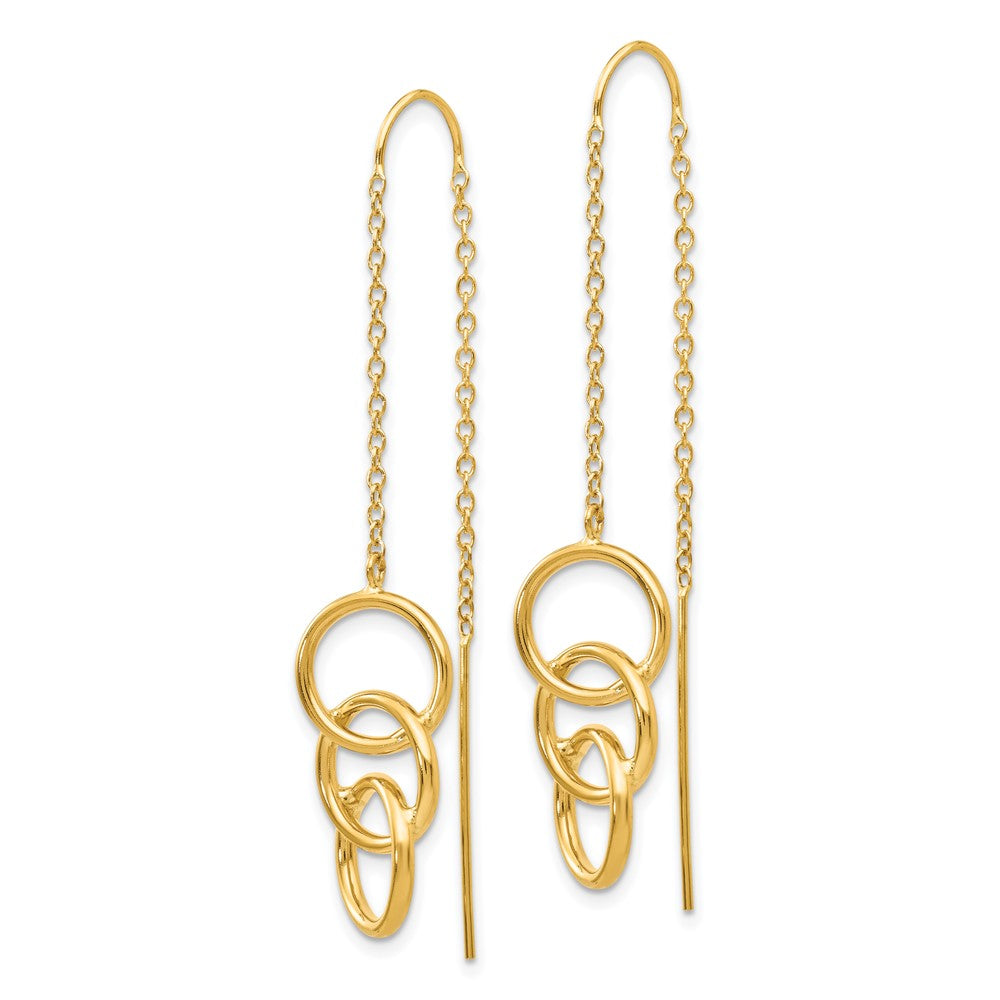 14k Yellow Gold 10 mm Triple Circle Threader Earrings