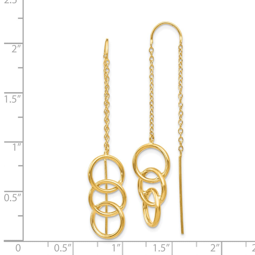 14k Yellow Gold 10 mm Triple Circle Threader Earrings (1.58 grams)