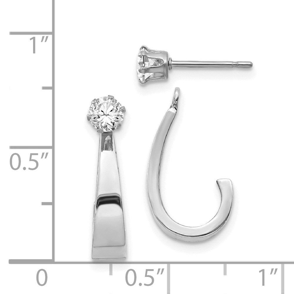 14k White Gold 4 mm J Hoop w/CZ Earring Jacket (1.01 grams)