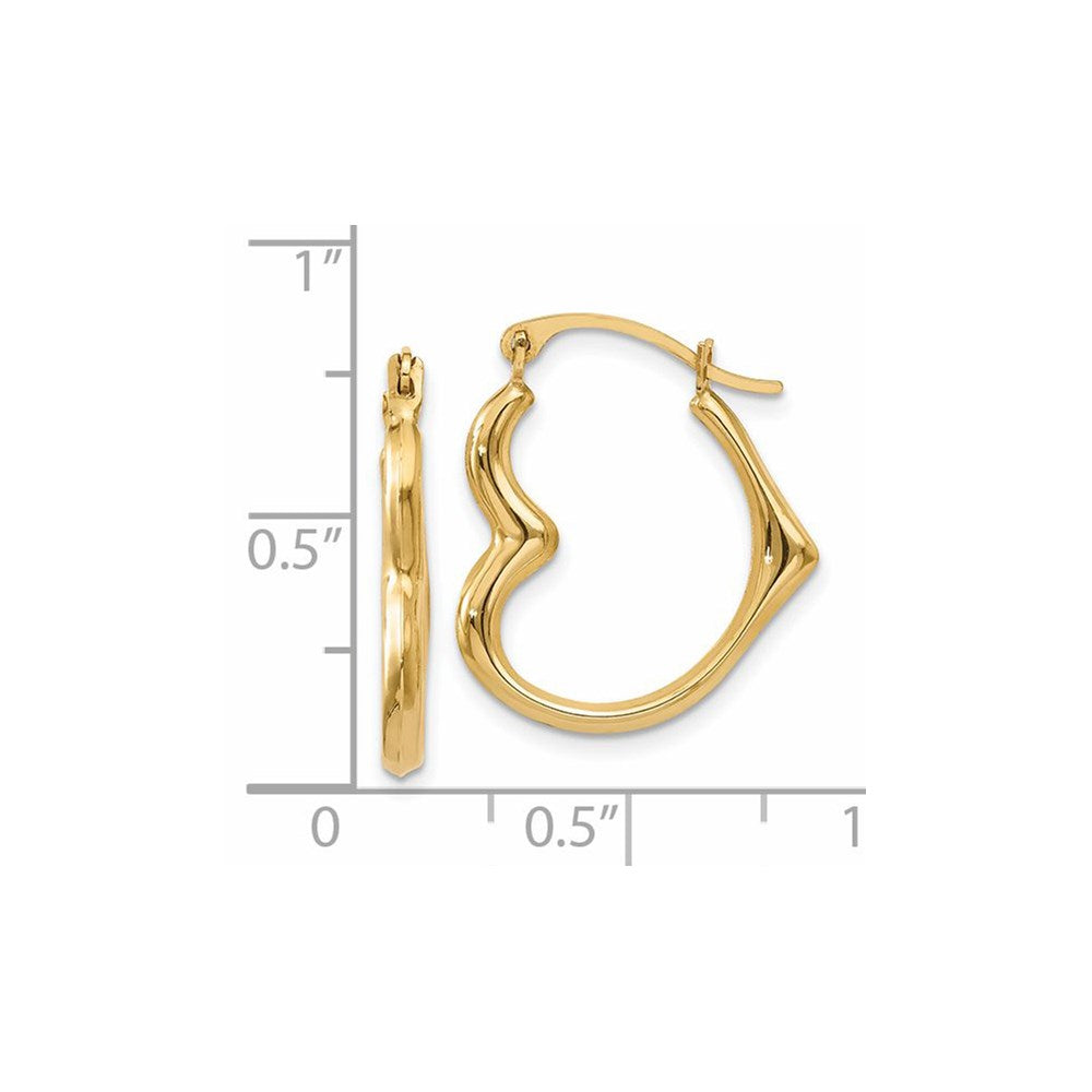 14k Yellow Gold 17 mm Heart Hoop Earrings (0.48 grams)