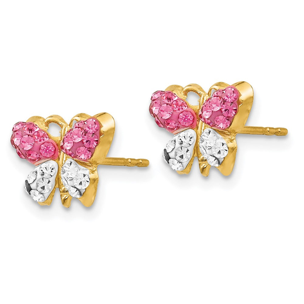 Pink/White Crystal Butterfly Post Earrings