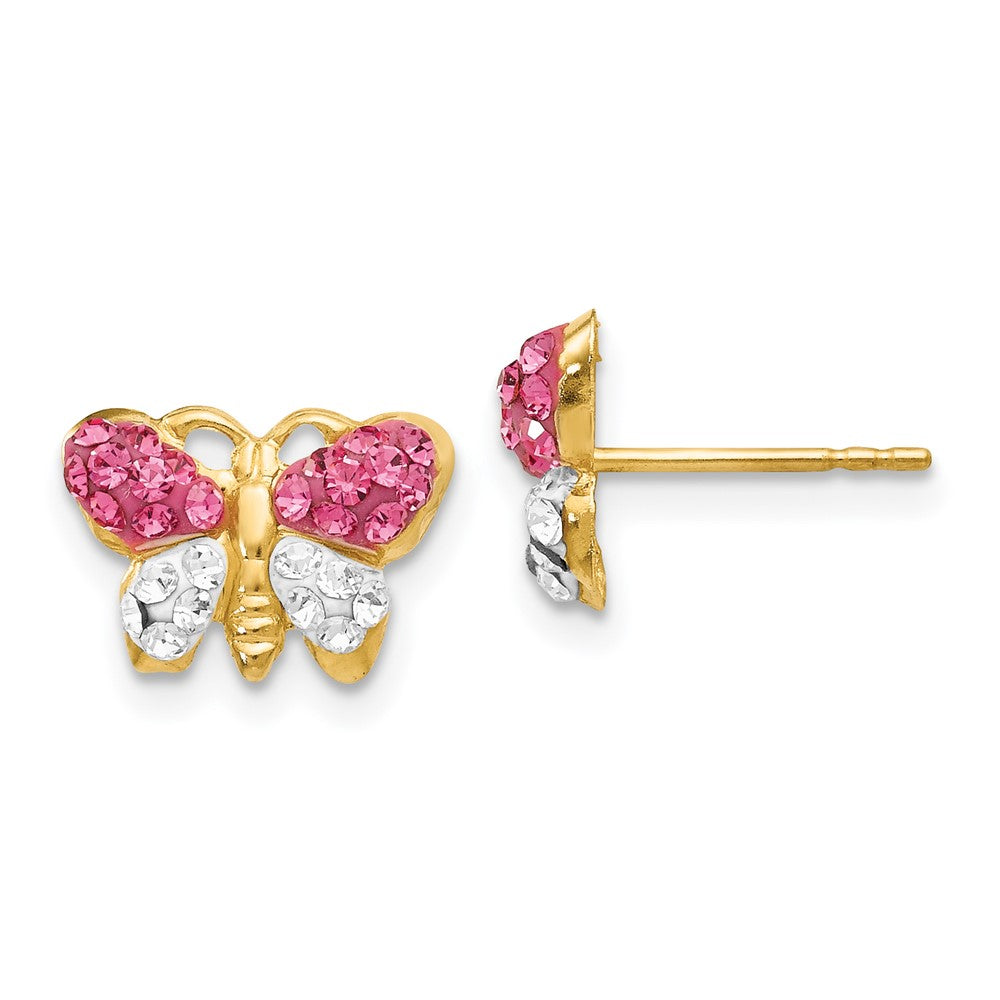 Pink/White Crystal Butterfly Post Earrings