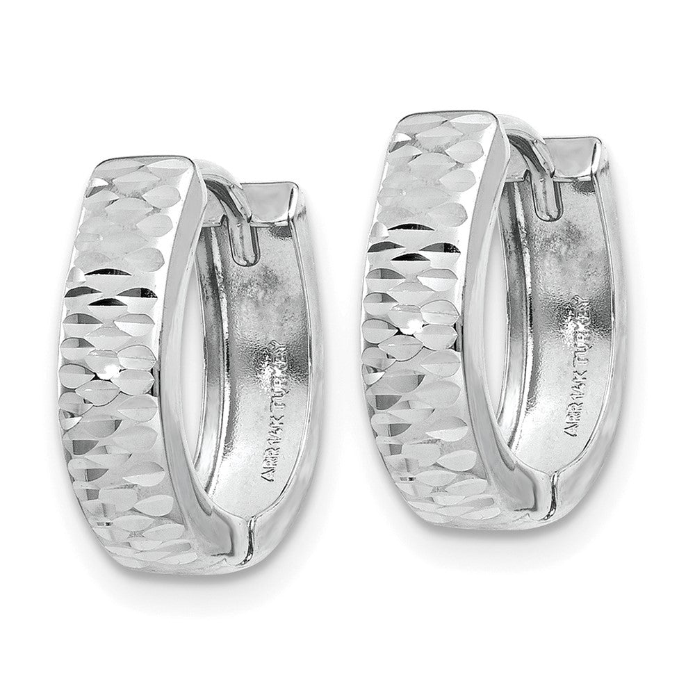 14k White Gold 3 mm  Textured and Polished Hinged Hoop Earrings (0.76 grams)