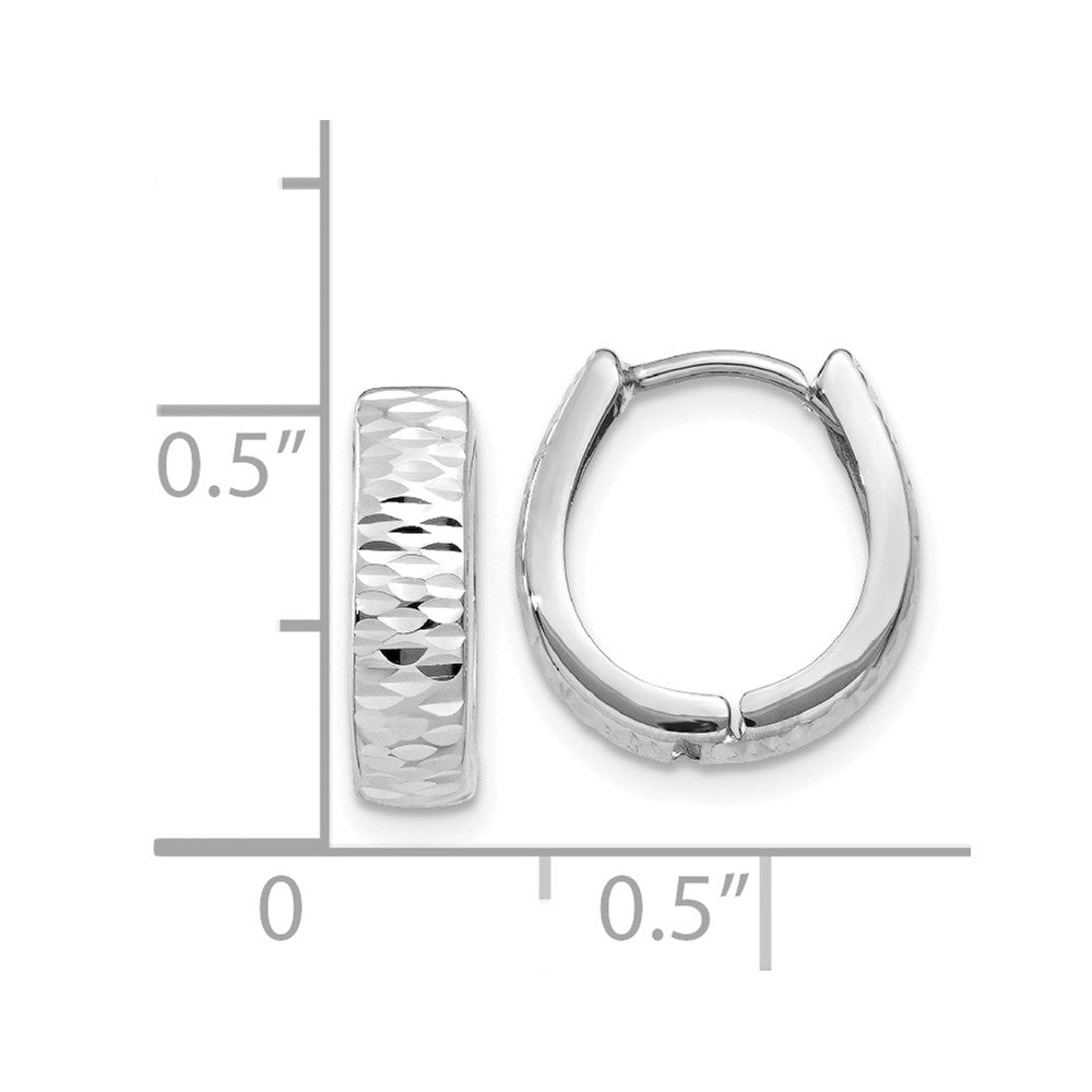 14k White Gold 3 mm  Textured and Polished Hinged Hoop Earrings (0.76 grams)