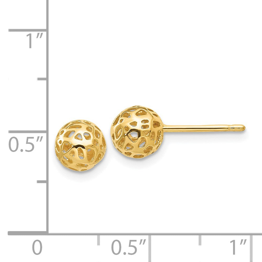 14k Yellow Gold 6.5 mm  Fancy Ball Post Earrings (1.09 grams)