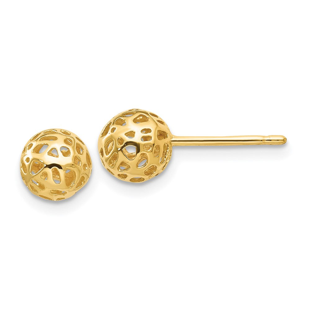 14k Yellow Gold 6.5 mm  Fancy Ball Post Earrings (1.09 grams)