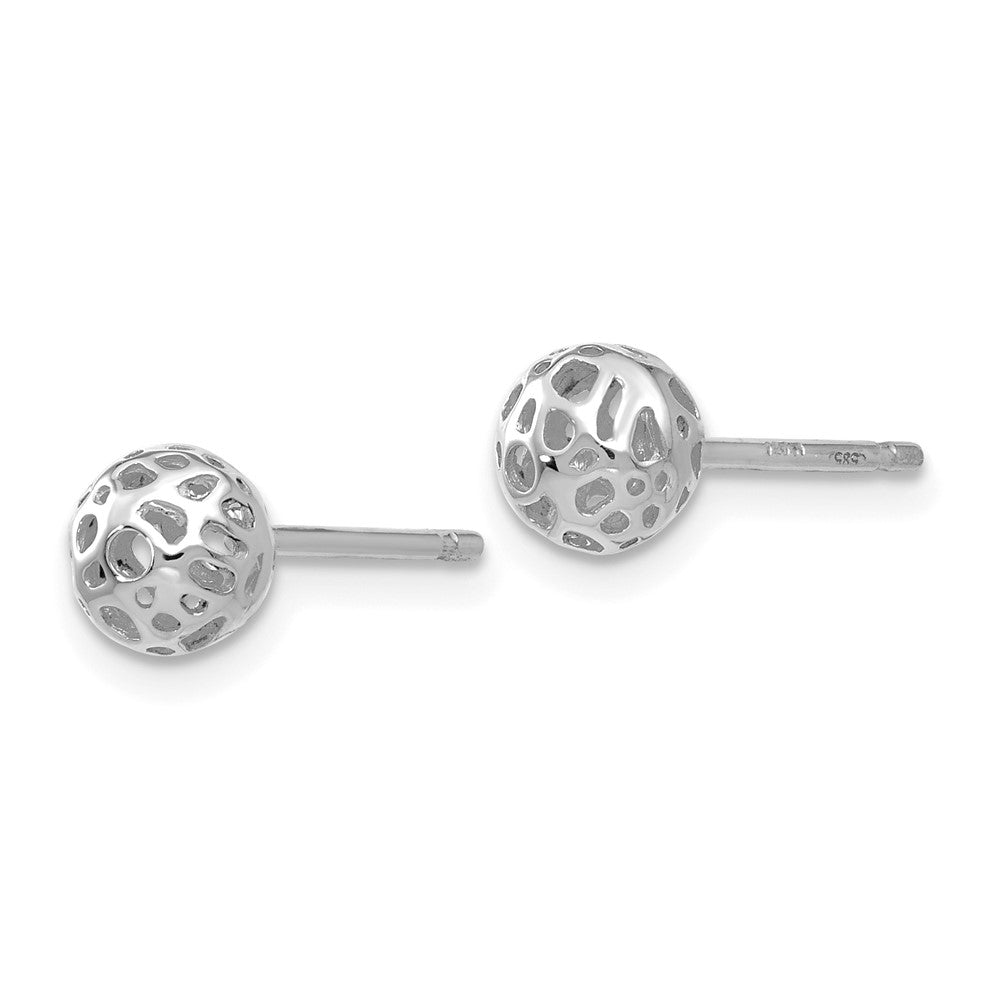 14k White Gold 5.5 mm  Small Fancy Ball Post Earrings (0.91 grams)