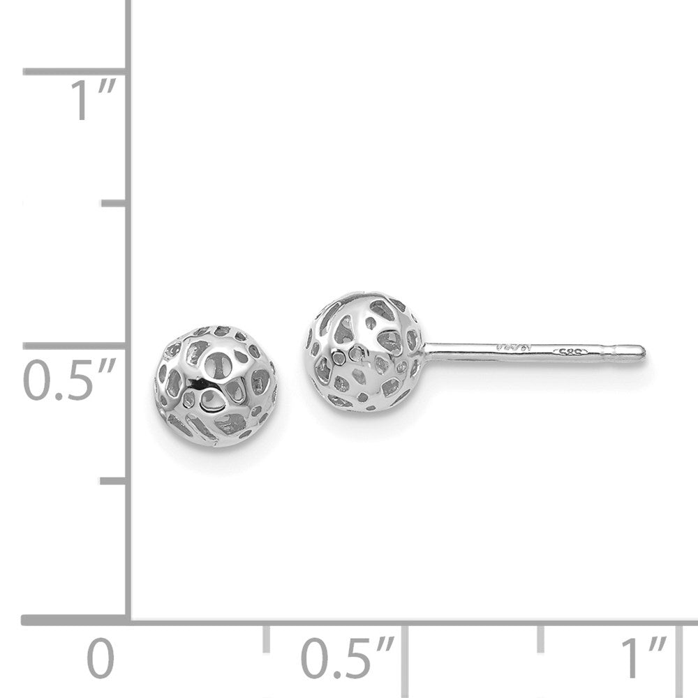 14k White Gold 5.5 mm  Small Fancy Ball Post Earrings (0.91 grams)