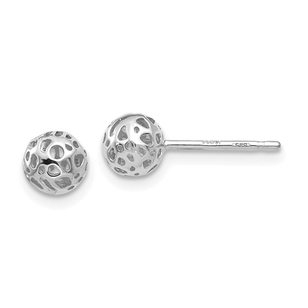 14k White Gold 5.5 mm  Small Fancy Ball Post Earrings (0.91 grams)