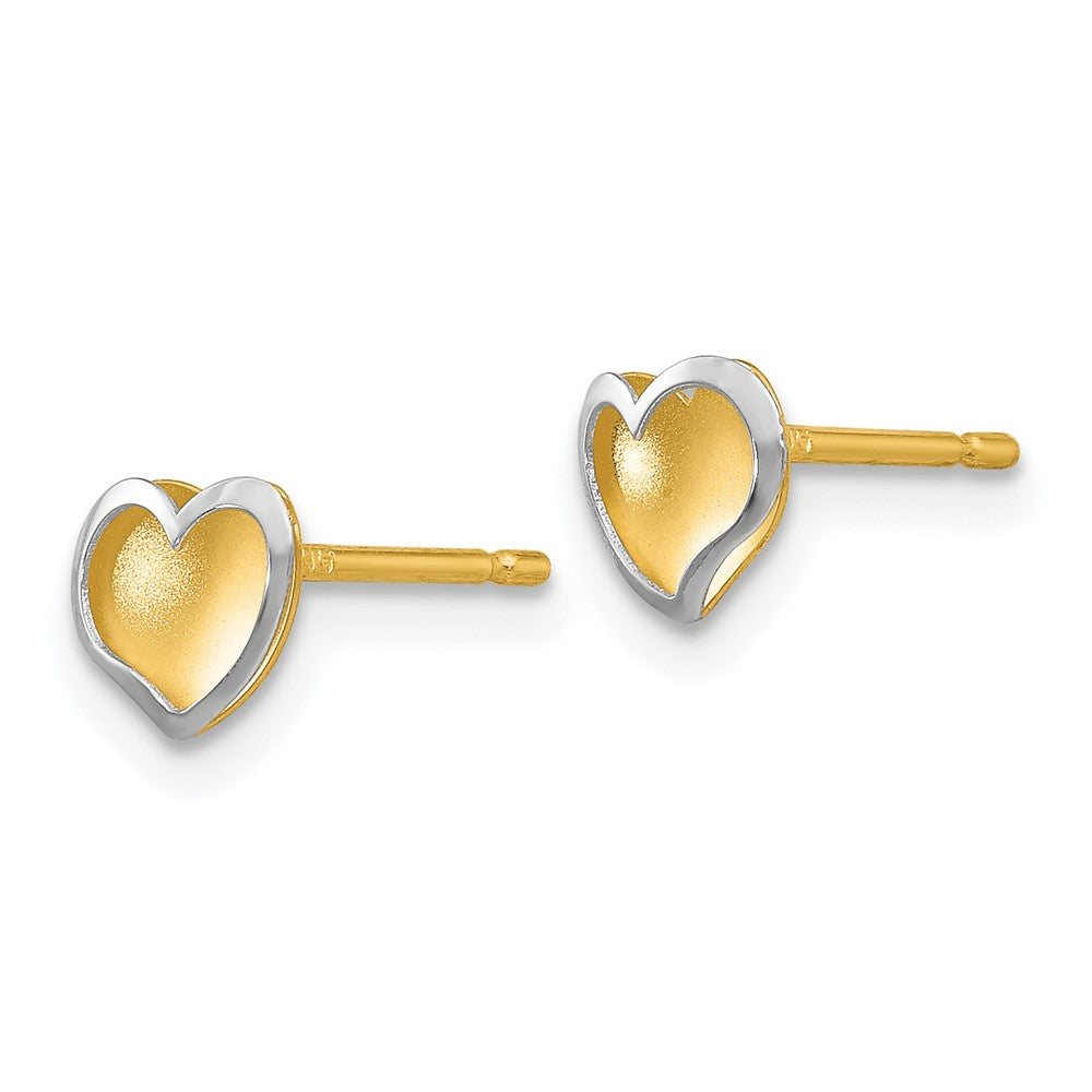 14k Two-tone 3 mm Polished and Satin Heart Post Earrings (0.42 grams)