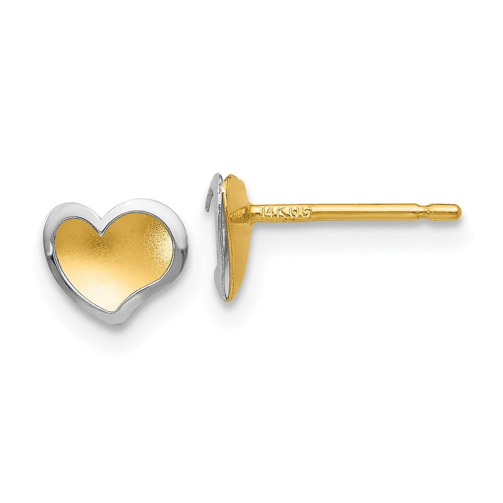 14k Two-tone 3 mm Polished and Satin Heart Post Earrings (0.42 grams)