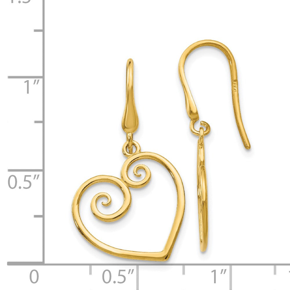 14k Yellow Gold 16 mm  Heart Dangle Shepherd Hook Earrings (1.67 grams)