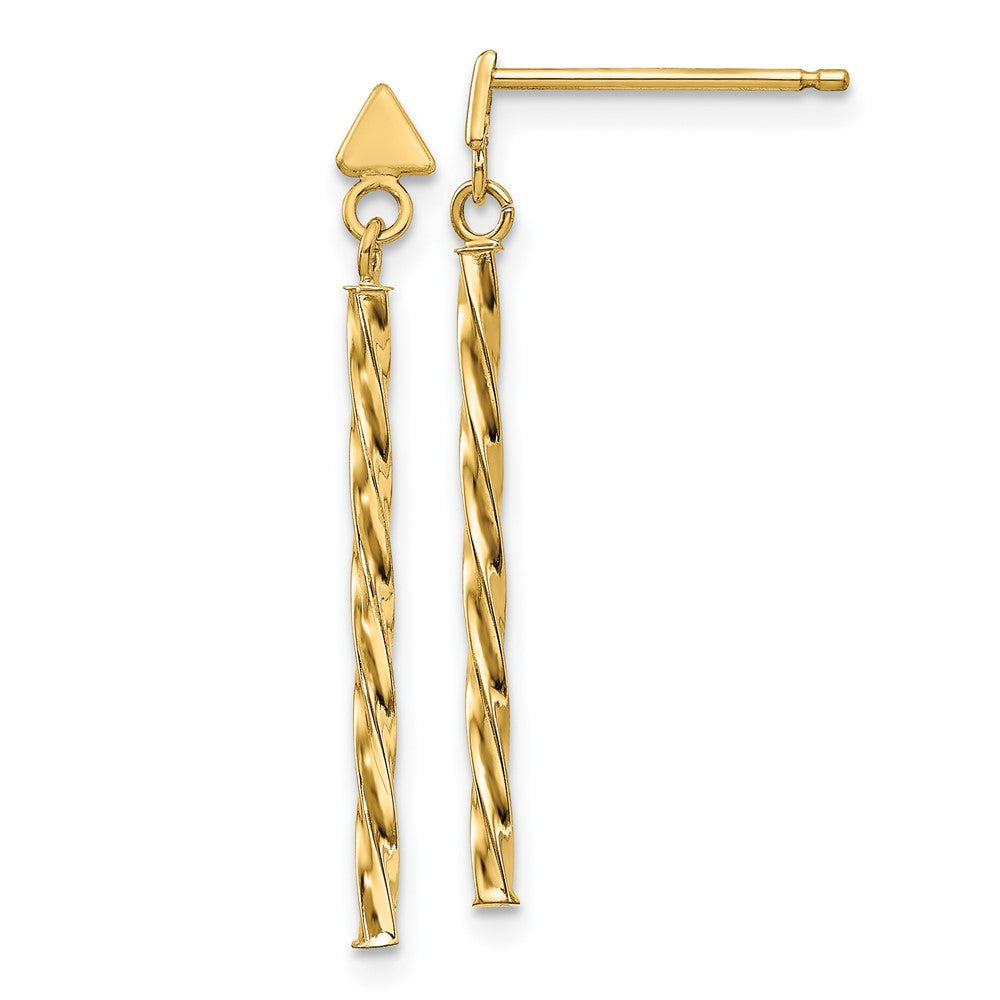 14k Yellow Gold 1.75 mm Polished Twisted Bar Dangle Earrings (1.16 grams)