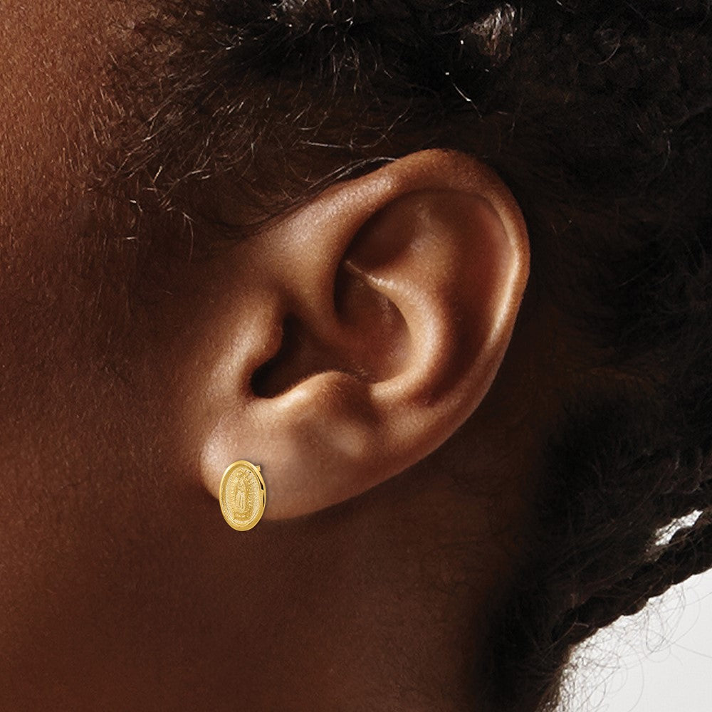 14k Yellow Gold 7 mm Polished Our Lady of Guadalupe Post Earrings (0.26 grams)