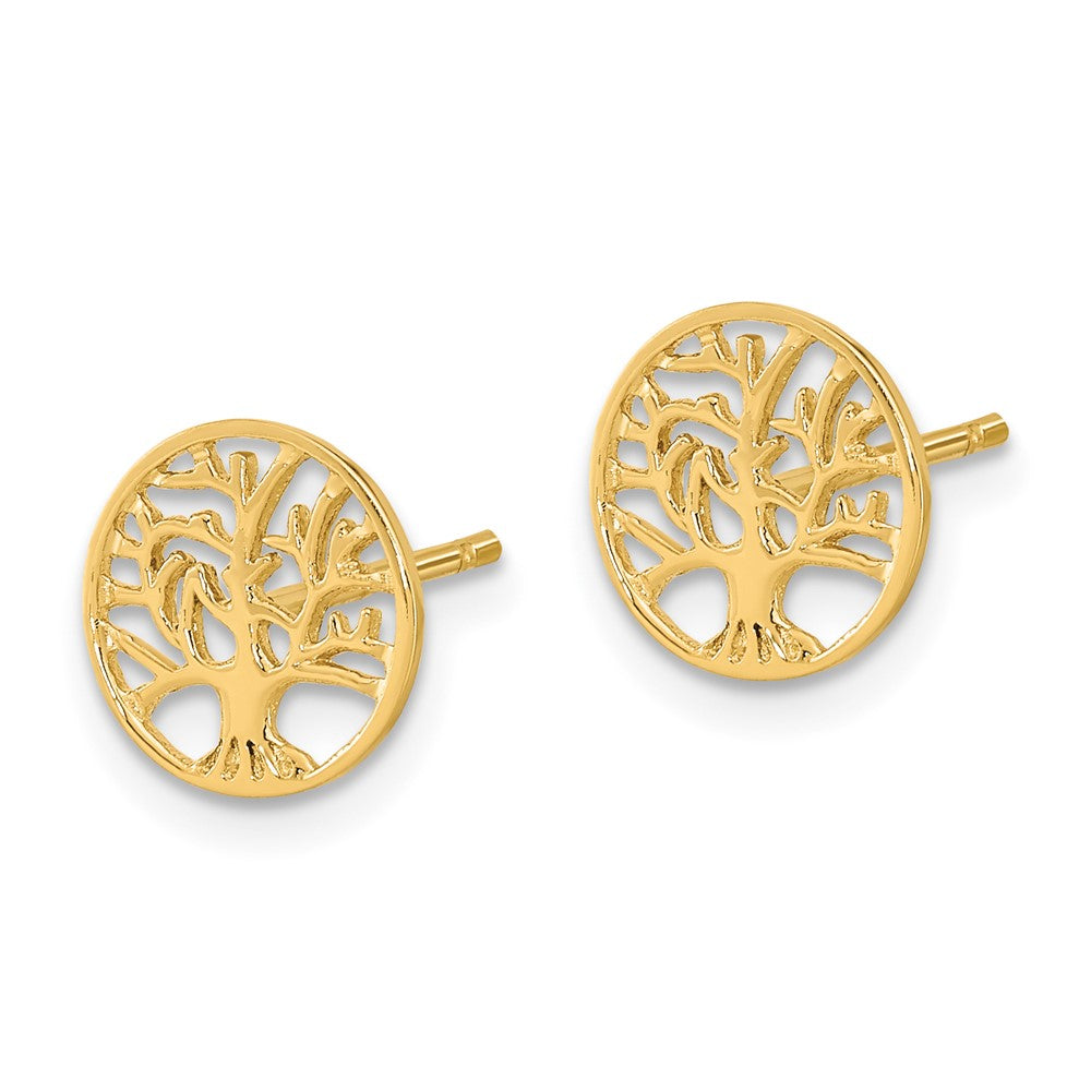 14k Yellow Gold 10 mm Round Tree Post Earrings (1.08 grams)