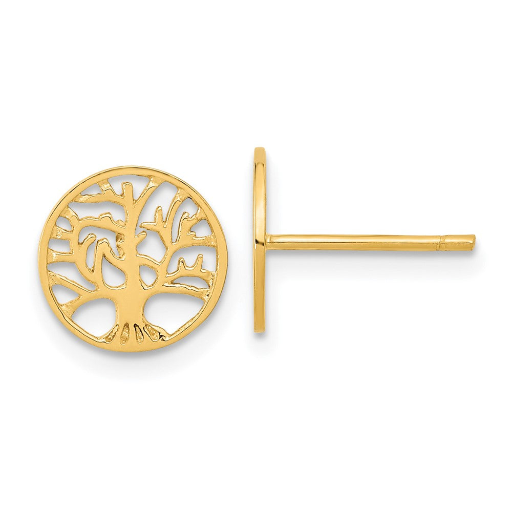 14k Yellow Gold 10 mm Round Tree Post Earrings (1.08 grams)