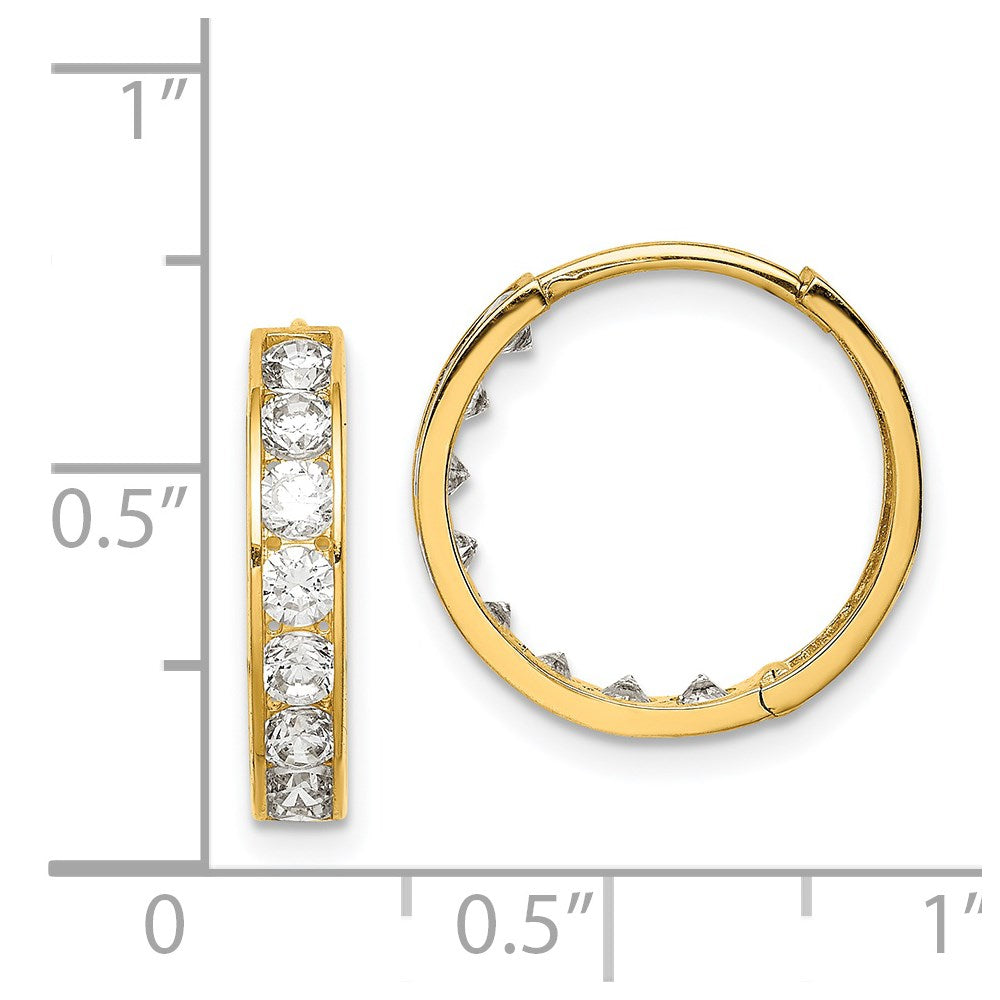 14k Yellow Gold 16.1 mm CZ Hinged Hoop Earrings (1.22 grams)