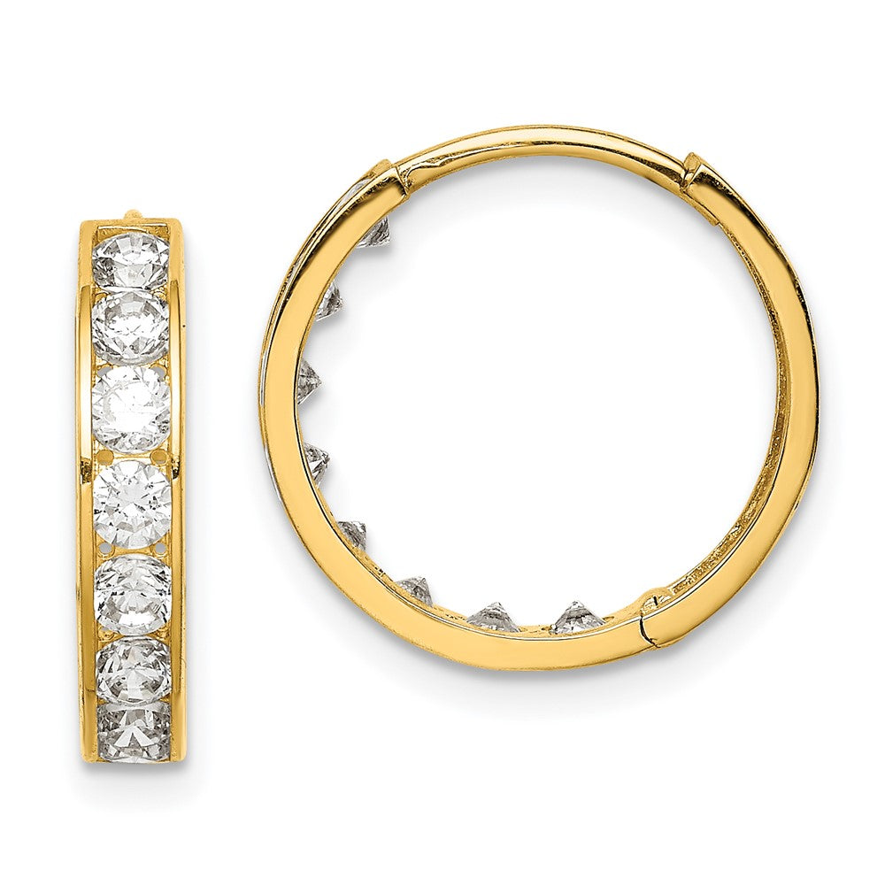 14k Yellow Gold 16.1 mm CZ Hinged Hoop Earrings (1.22 grams)