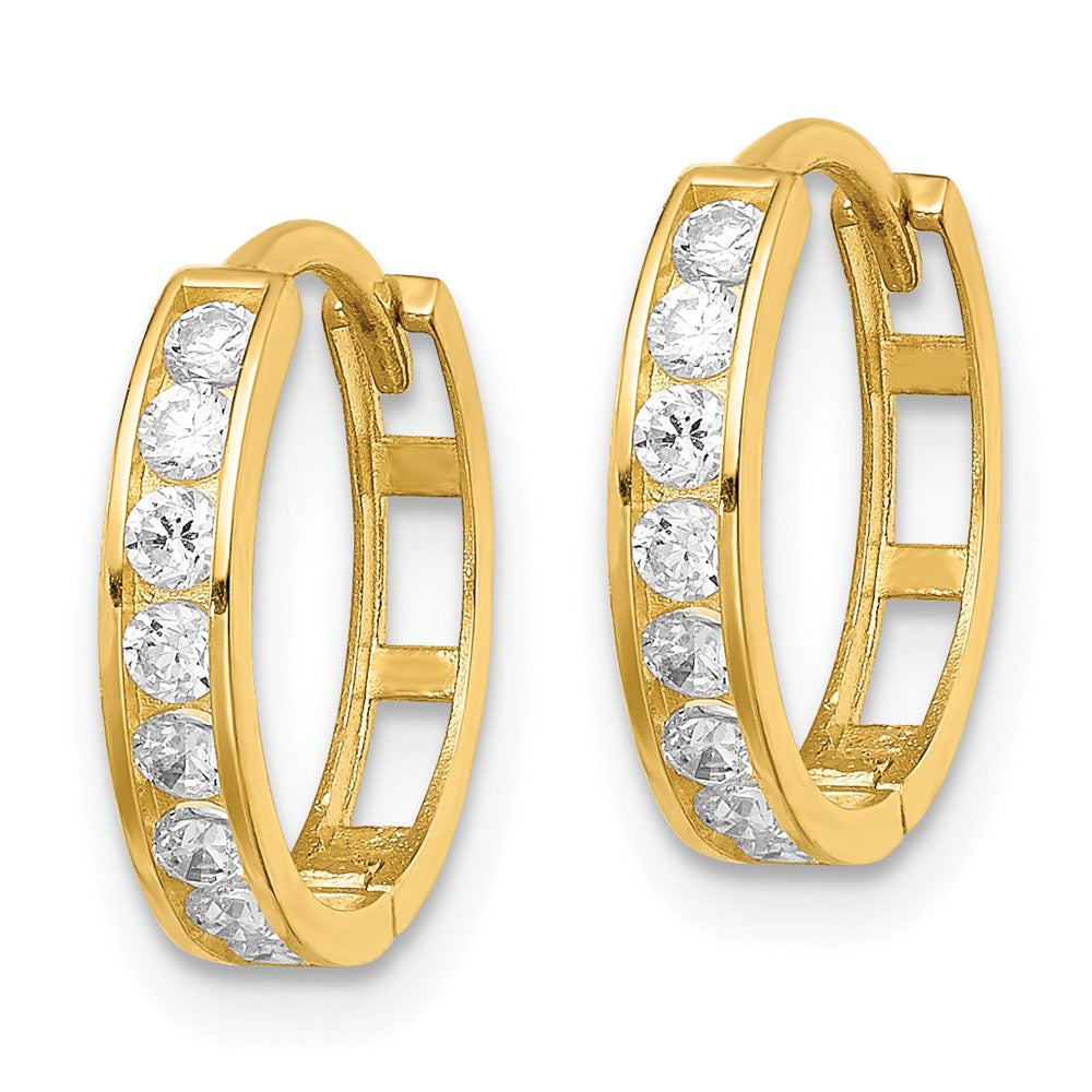 14k Yellow Gold 13 mm CZ Hinged Hoop Earrings (0.94 grams)