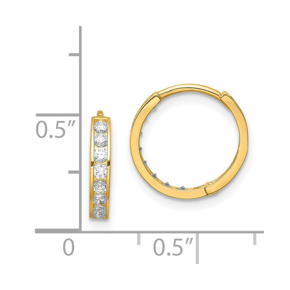 14k Yellow Gold 13 mm CZ Hinged Hoop Earrings (0.94 grams)