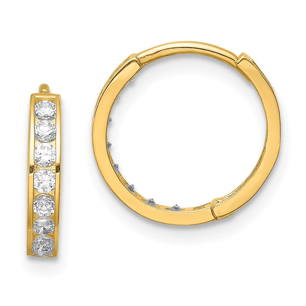 14k Yellow Gold 13 mm CZ Hinged Hoop Earrings (0.94 grams)