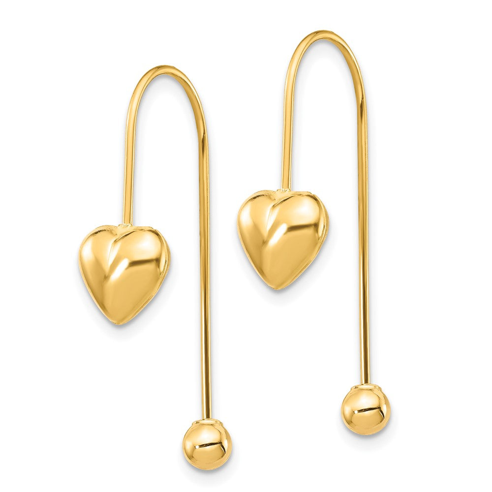 14k Yellow Gold 7.8 mm Puffed Heart w/Screw End Threader Earrings (0.41 grams)