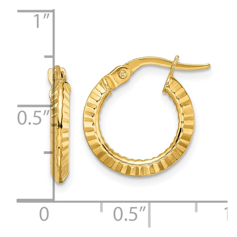 14k Yellow Gold 14.75 mm Polished and Diamond-cut Hoop Earrings (0.95 grams)