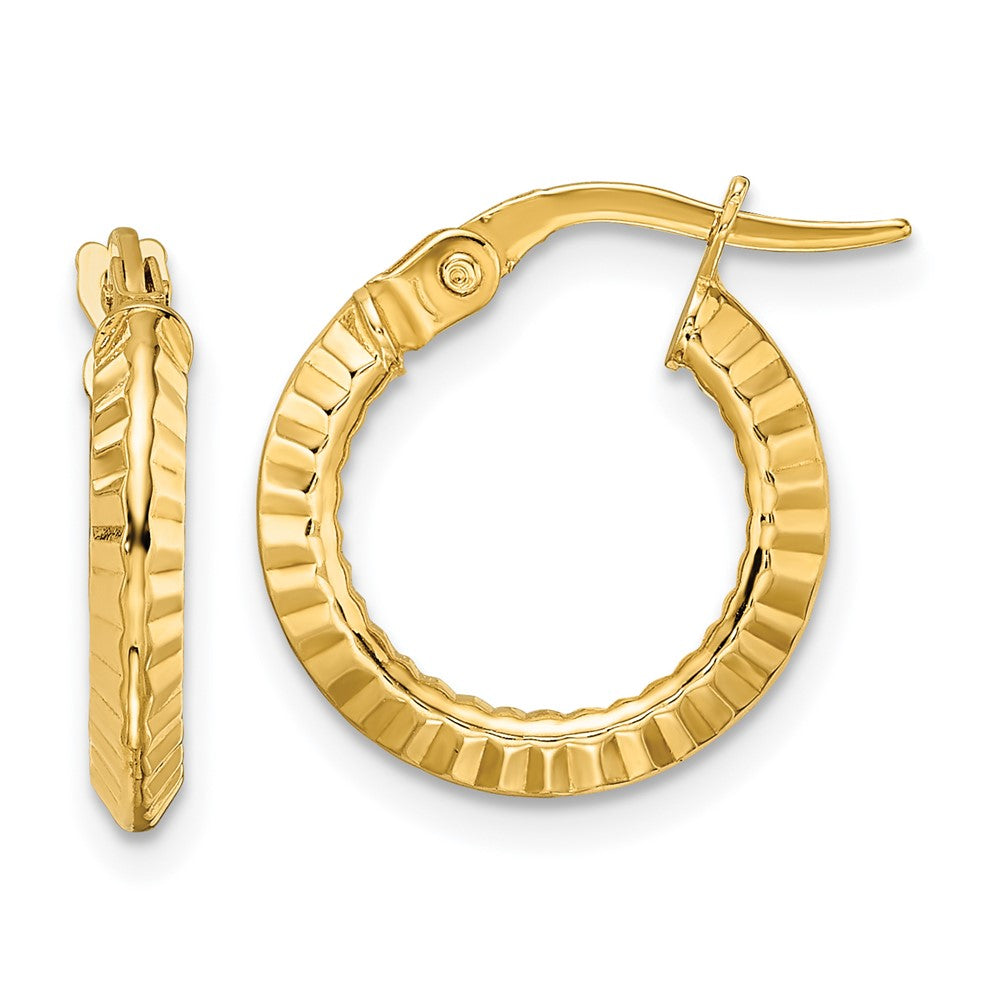 14k Yellow Gold 14.75 mm Polished and Diamond-cut Hoop Earrings (0.95 grams)