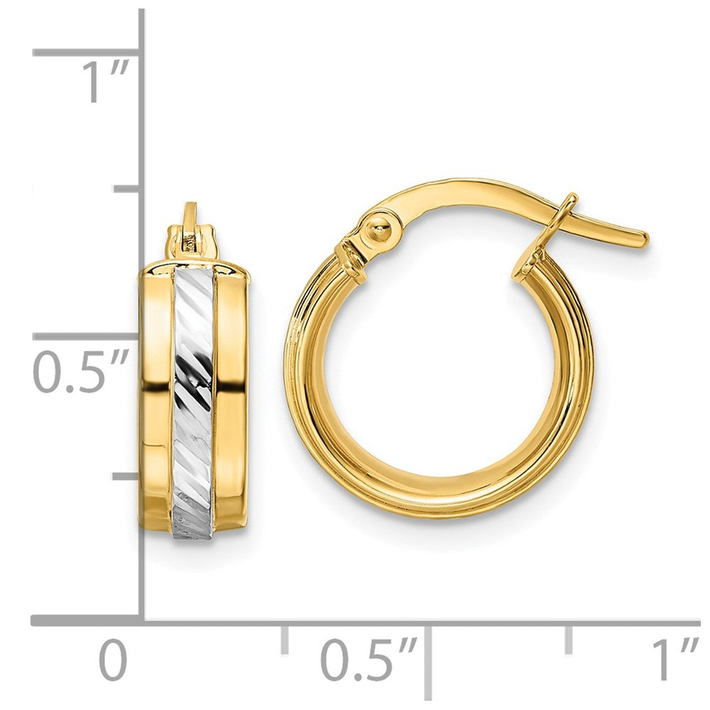 14k Yellow & Rhodium 14.06 mm  Diamond-cut Hoop Earrings (1.52 grams)