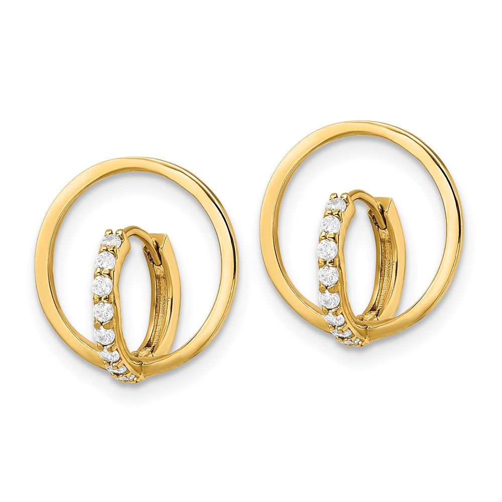 14k Yellow Gold 13.45 mm Polished CZ Circle Huggie Hoop Earrings (0.67 grams)