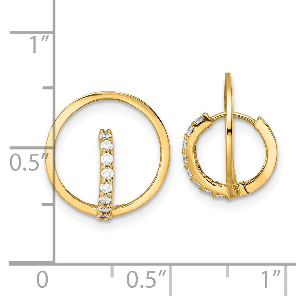 14k Yellow Gold 13.45 mm Polished CZ Circle Huggie Hoop Earrings (0.67 grams)