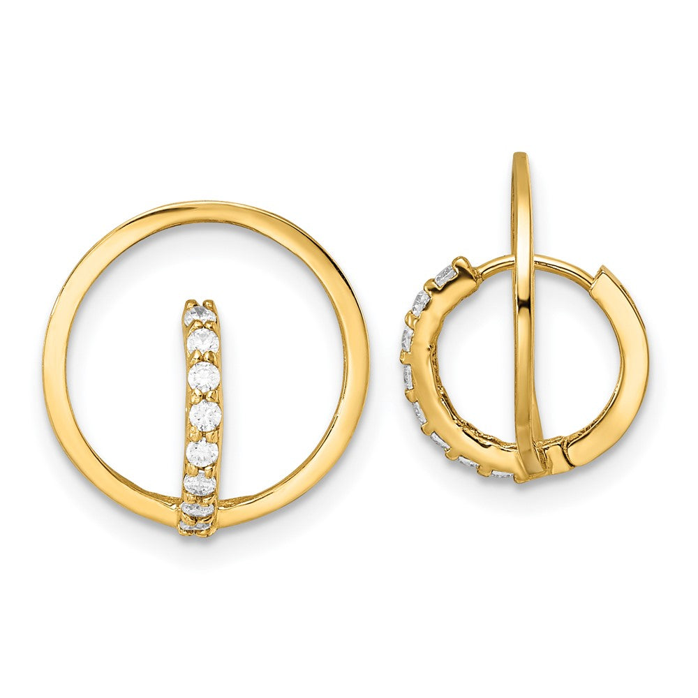 14k Yellow Gold 13.45 mm Polished CZ Circle Huggie Hoop Earrings